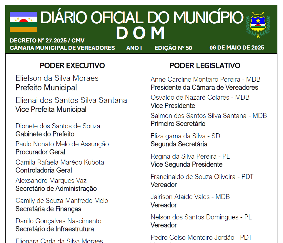 DIÁRIO OFICIAL - EDIÇÃO N° 50 - 06 DE MAIO DE 2025
